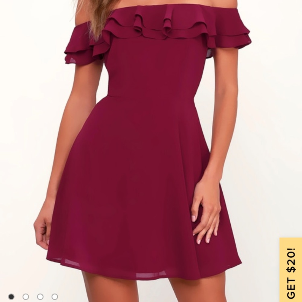 NWOT Lulus burgundy off the shoulder dress